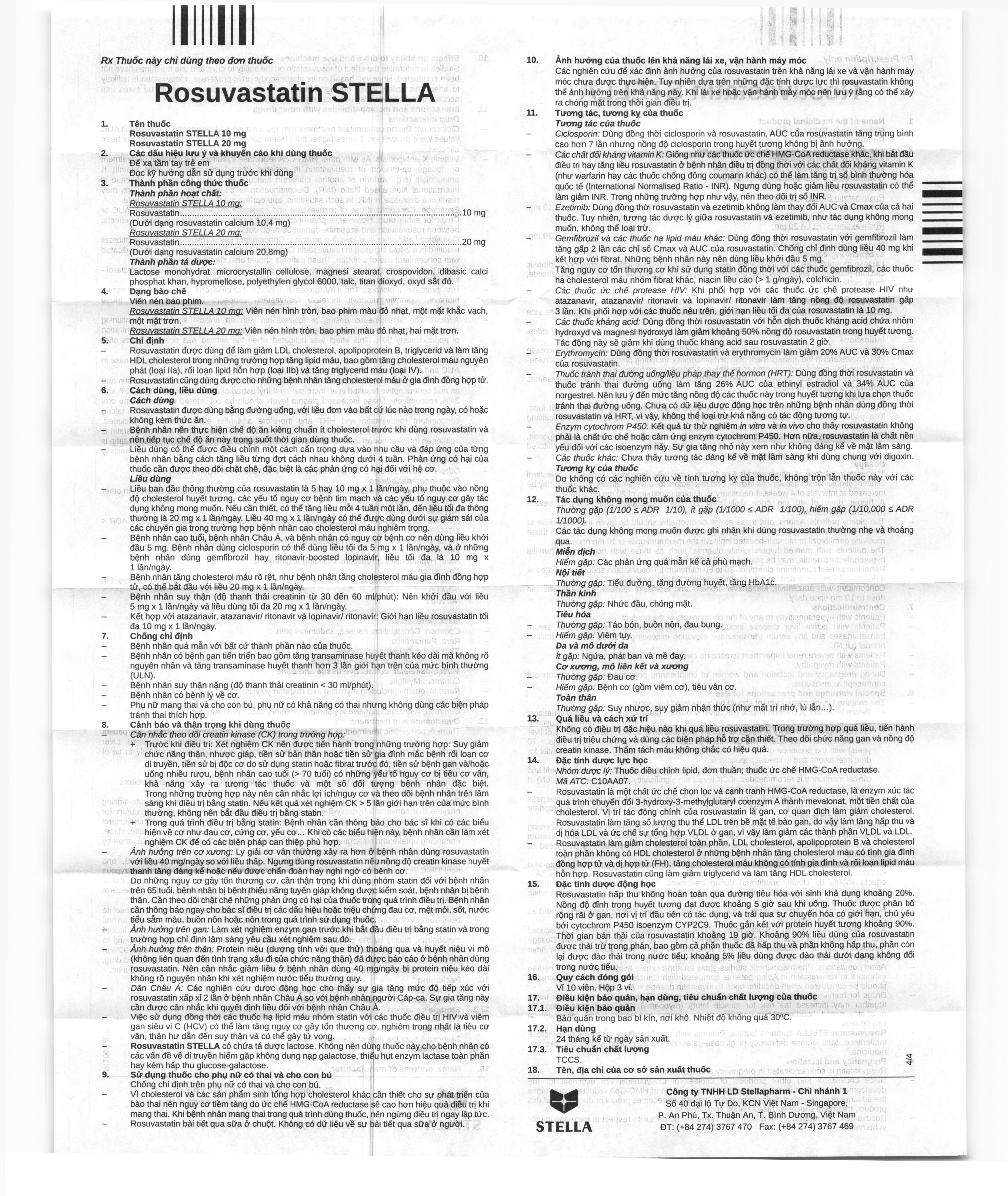 Rosuvastatin Stella 10mg trị rối loạn lipid máu