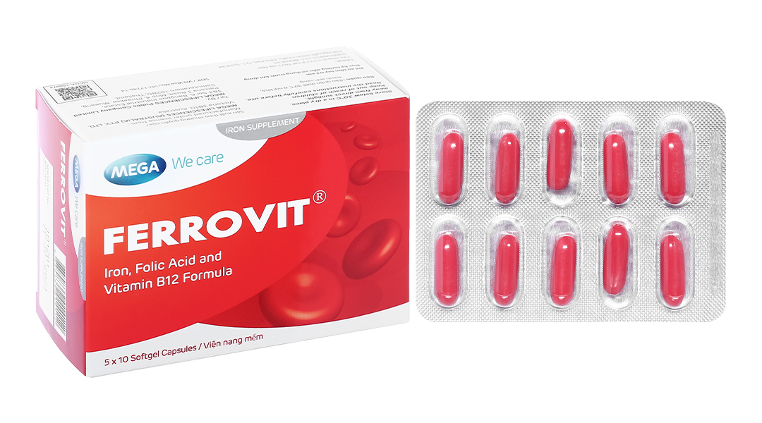 Ferrovit bổ sung sắt và axit folic, trị thiếu máu (5 vỉ x 10 viên ...