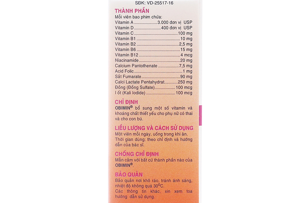 Obimin Multivitamins bổ sung vitamin, khoáng chất cho phụ nữ mang thai