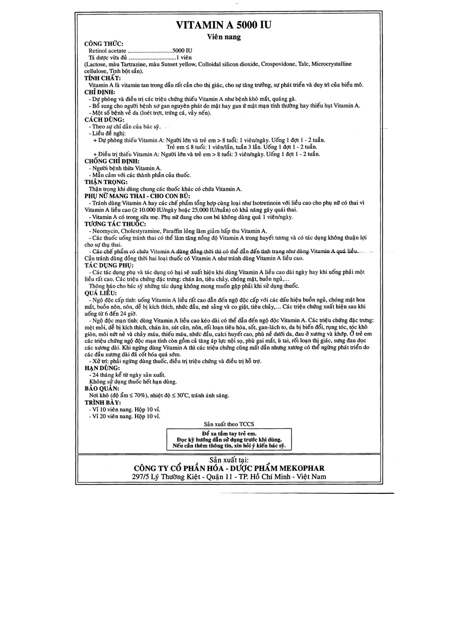 Vitamin A 5000IU trị khô mắt, quáng gà