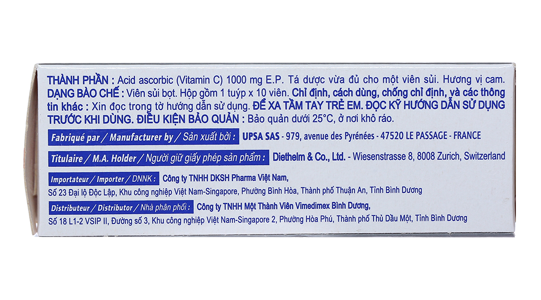 Viên sủi UPSA-C 1g trị thiếu hụt Vitamin C, cảm cúm, mệt mỏi tạm thời