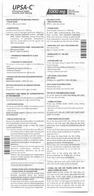 Viên sủi UPSA-C 1g trị thiếu hụt Vitamin C, cảm cúm, mệt mỏi tạm thời