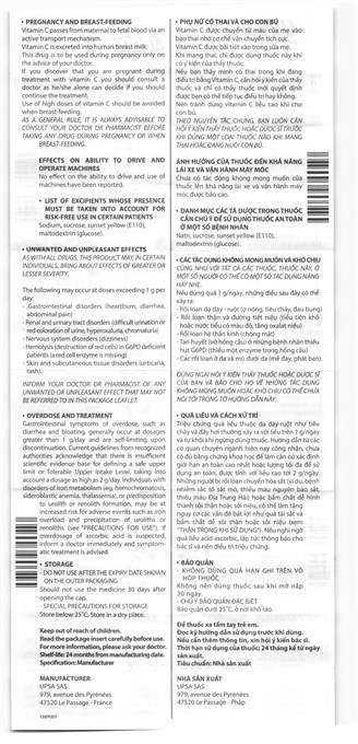 Viên sủi UPSA-C 1g trị thiếu hụt Vitamin C, cảm cúm, mệt mỏi tạm thời