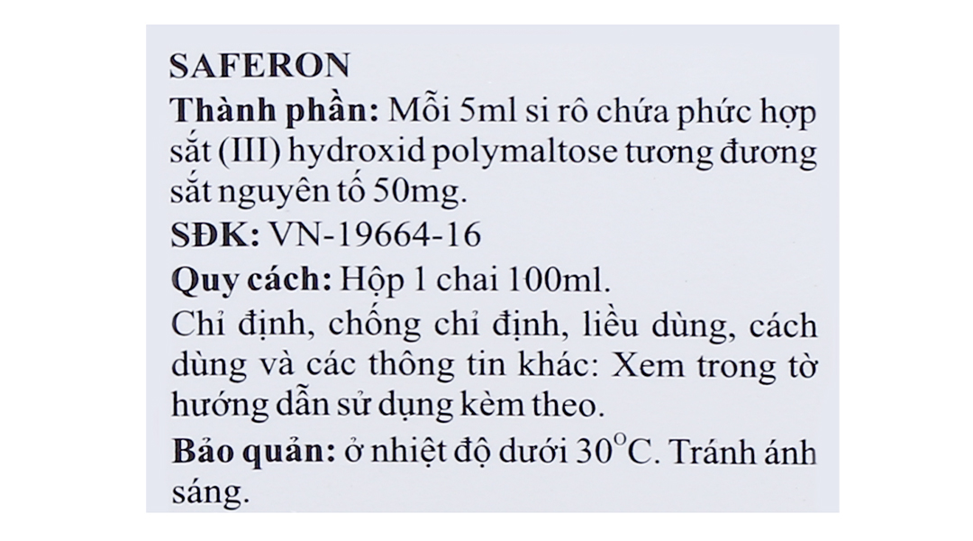 Siro Saferon 50mg/5ml trị thiếu máu, thiếu sắt