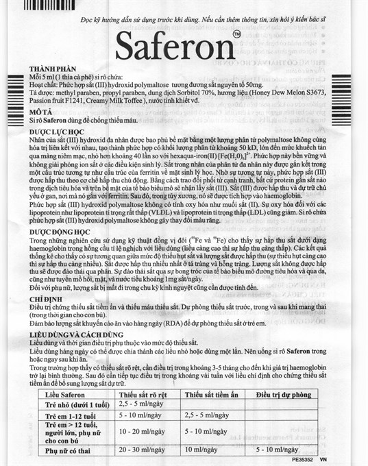Siro Saferon 50mg/5ml trị thiếu máu, thiếu sắt