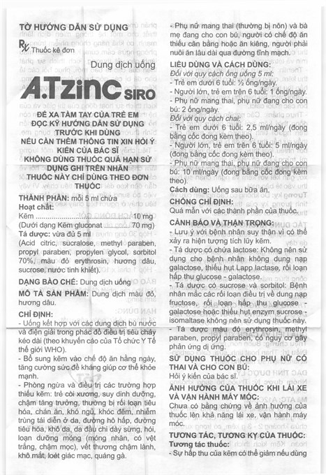Dung dịch uống A.TZinC Siro hỗ trợ trị tiêu chảy, tăng đề kháng