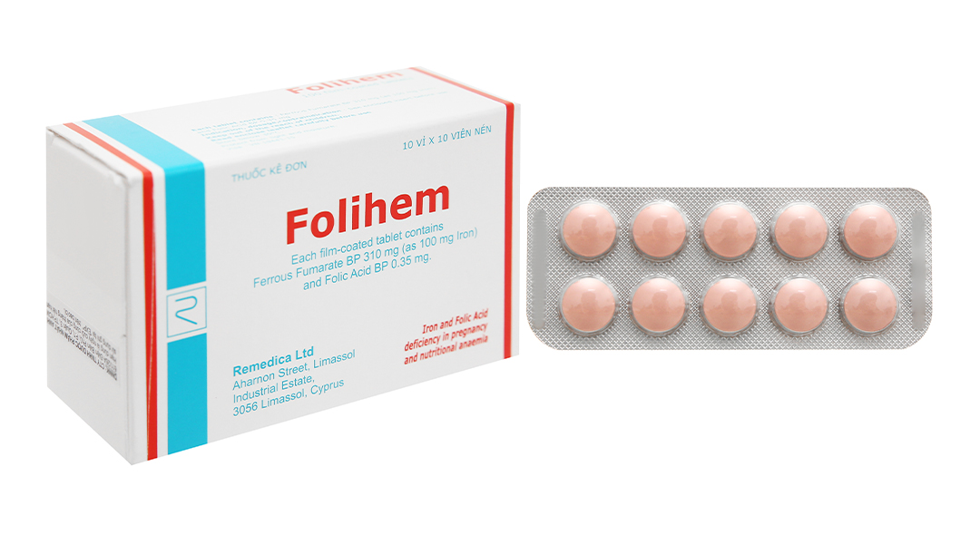 Folihem bổ sung sắt và axit folic, trị thiếu máu