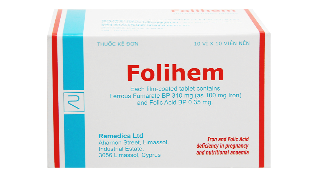Folihem bổ sung sắt và axit folic, trị thiếu máu