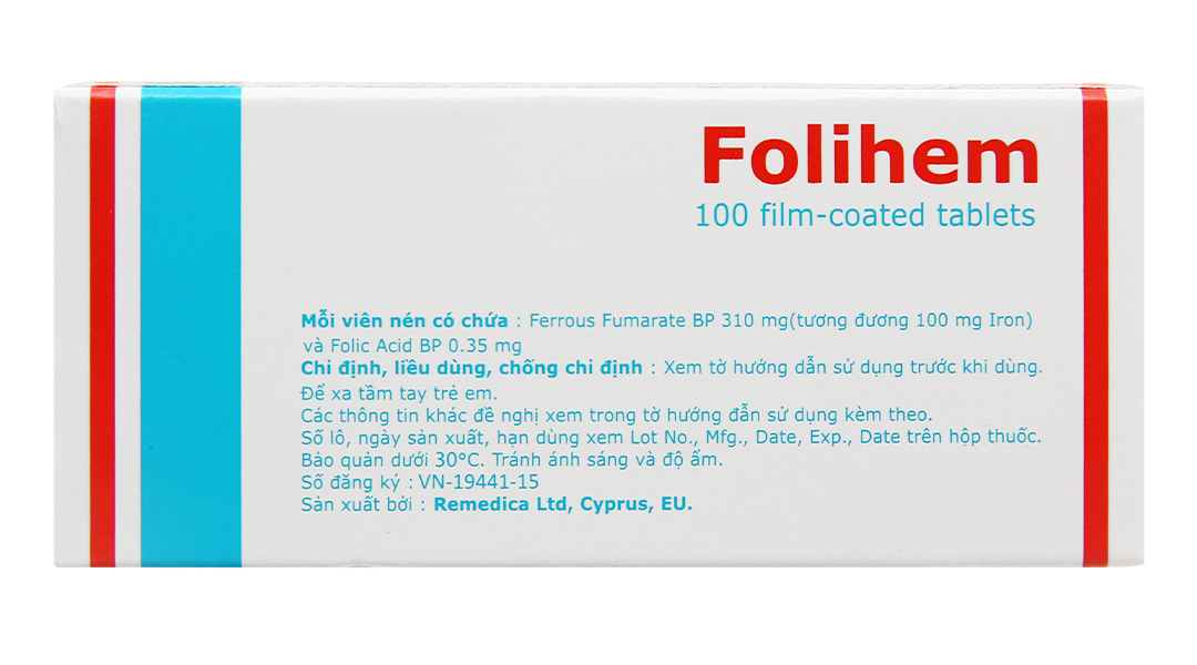Folihem bổ sung sắt và axit folic, trị thiếu máu