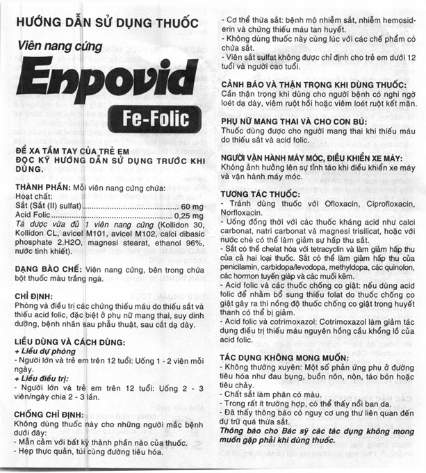 Enpovid Fe-Folic bổ sung sắt và axit folic, trị thiếu máu