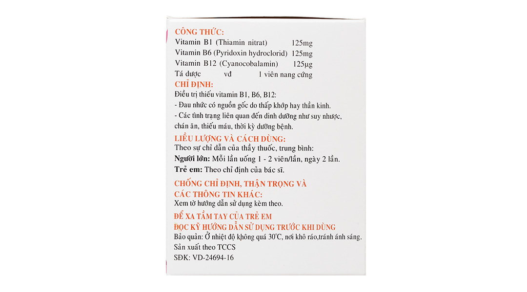 Betalgine trị thiếu vitamin B1, B6, B12