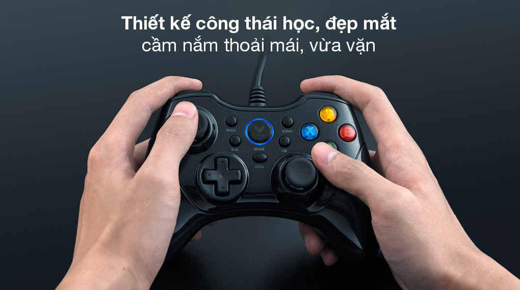 Tay cầm chơi game có dây Rapoo V600 đen - Tay cầm chơi game kiểu dáng hiện đại, thiết kế công thái học