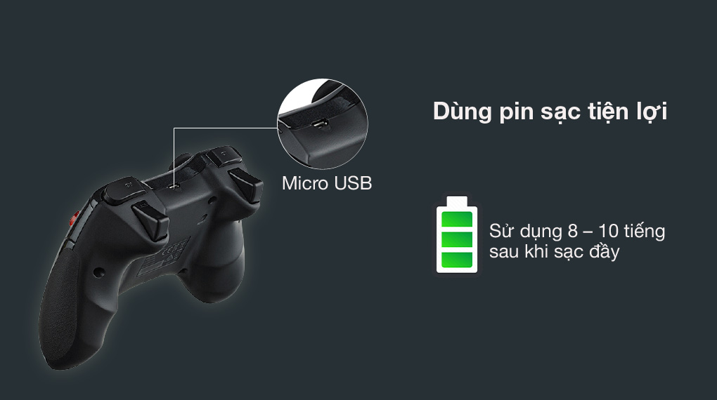 Pin sạc tiện lợi | Tay Cầm Chơi Game Không Dây Rapoo V600S Đen Pin sạc tiện lợi | Tay Cầm Chơi Game Không Dây Rapoo V600S Đen