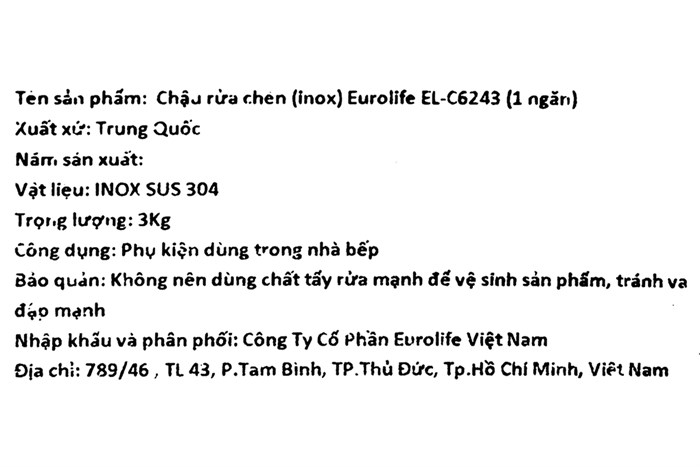 Chậu rửa chén 1 ngăn inox Eurolife EL-C6243 Màu Inox