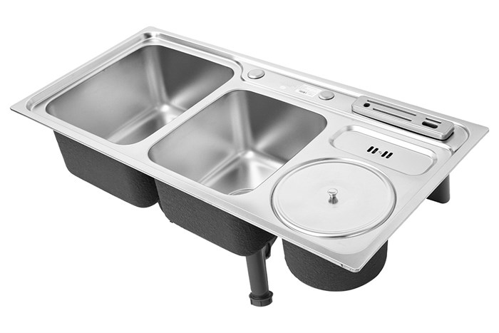 Chậu rửa chén 2 ngăn 1 hố rác inox Eurolife EL-C9245 Màu Inox