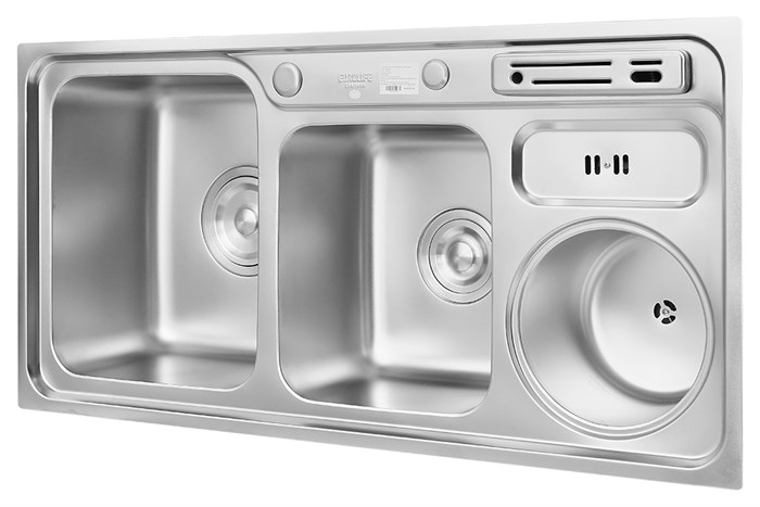 Chậu rửa chén 2 ngăn 1 hố rác inox Eurolife EL-C9245 Màu Inox