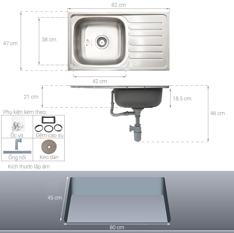 Chậu rửa chén 1 ngăn 1 cánh inox Hafele HS19-SSD1R60 (567.23.093)