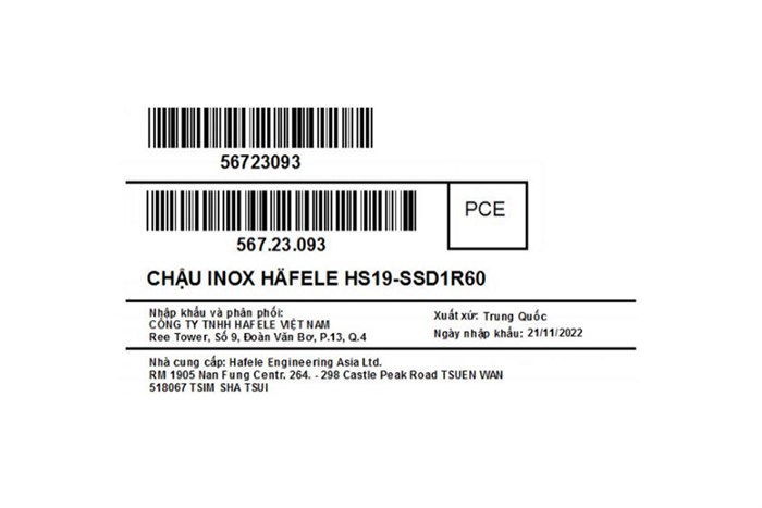 Chậu rửa chén 1 ngăn 1 cánh inox Hafele HS19-SSD1R60 (567.23.093) Màu Inox