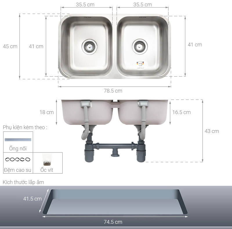 Chậu rửa chén 2 ngăn inox Hafele HS20-SSN2R90S (567.20.506)
