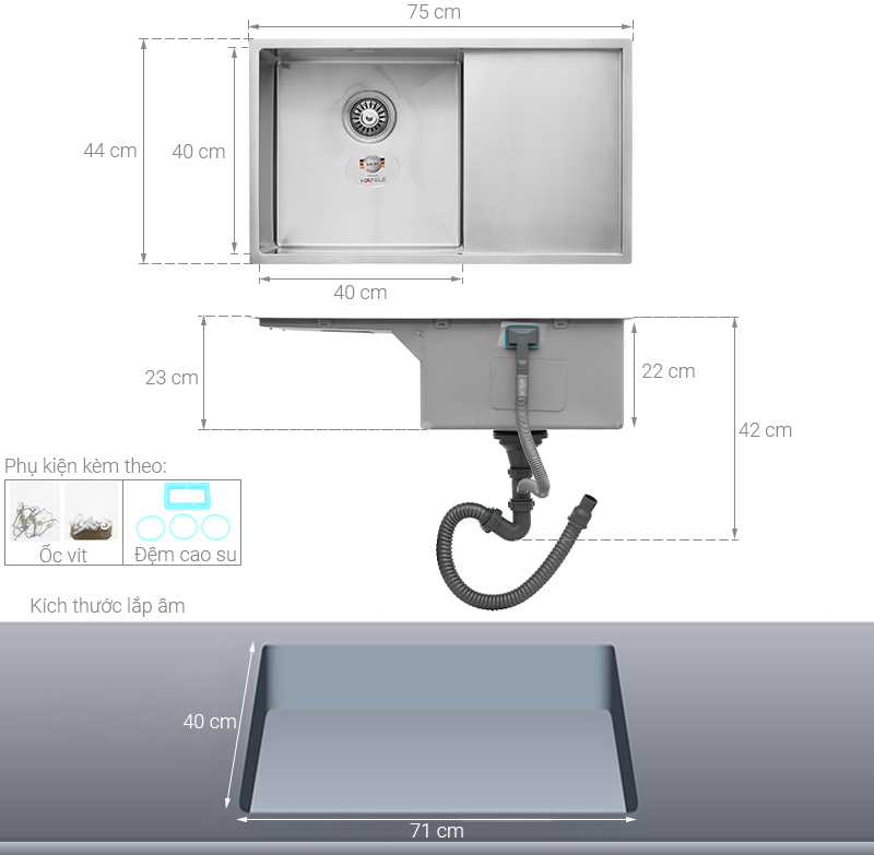 Chậu rửa chén 1 ngăn 1 cánh inox Hafele HS21-SSD1S60 (567.94.010)