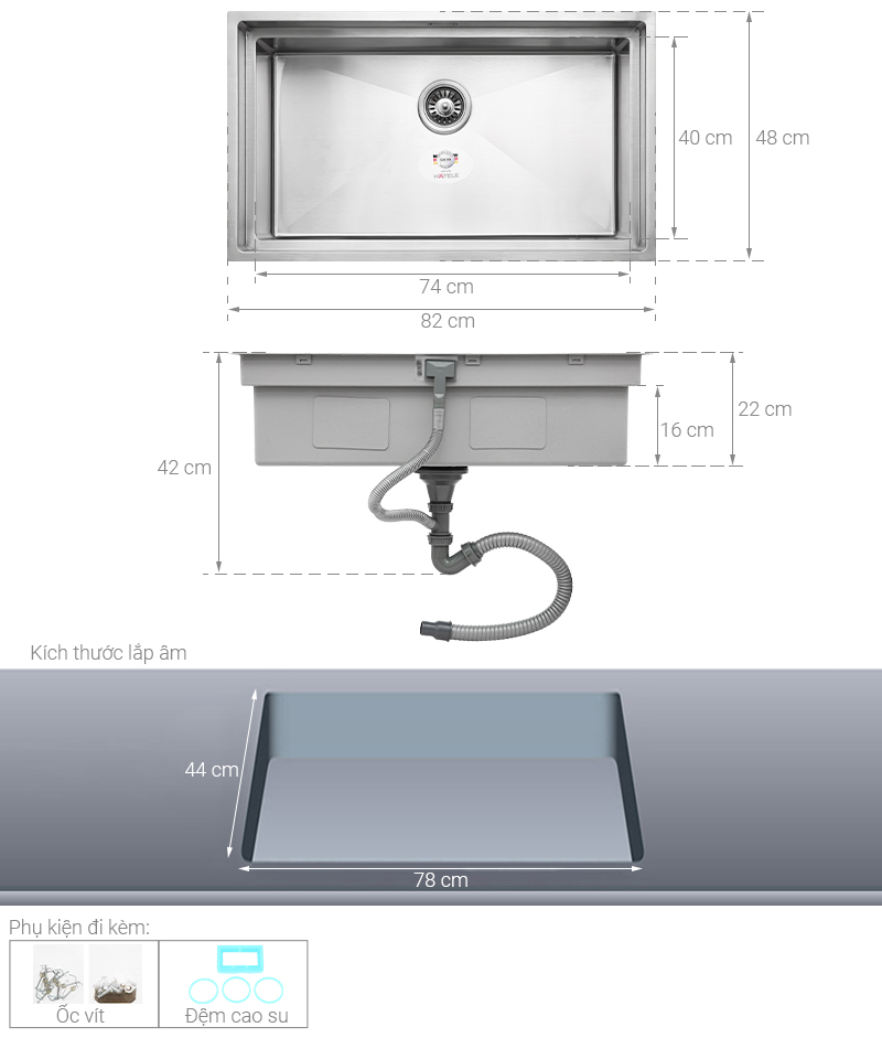 Chậu rửa chén 1 ngăn inox Hafele HS21-SSN1S90 (567.94.020)