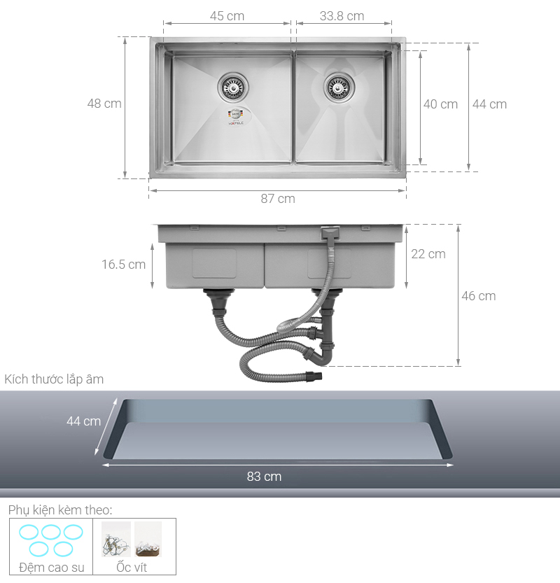 Chậu rửa chén 2 ngăn inox Hafele HS21-SSN2S90 (567.94.030)