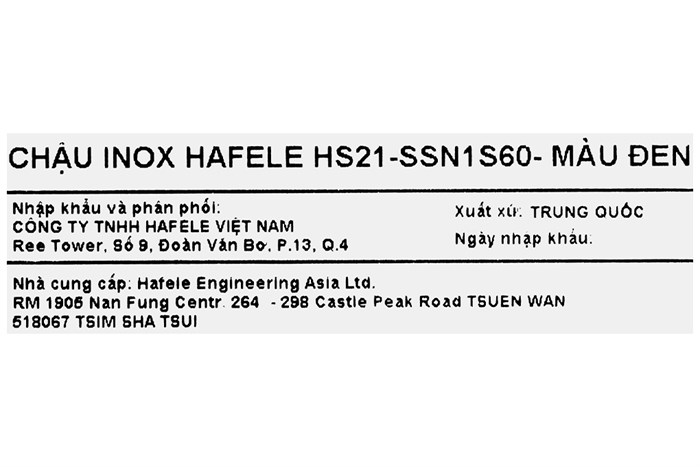 Chậu rửa chén 1 ngăn inox Hafele HS21-SSN1S60 (567.96.300) Màu Đen