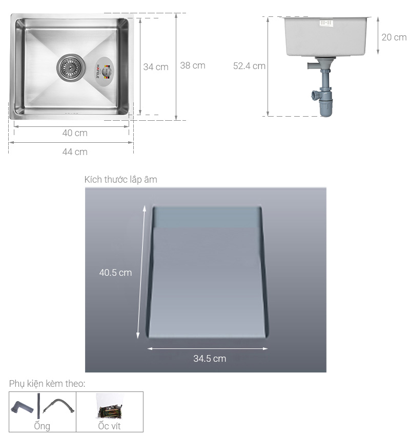 Chậu rửa chén 1 ngăn inox Hafele HS20-SSN1S50 (567.20.227)