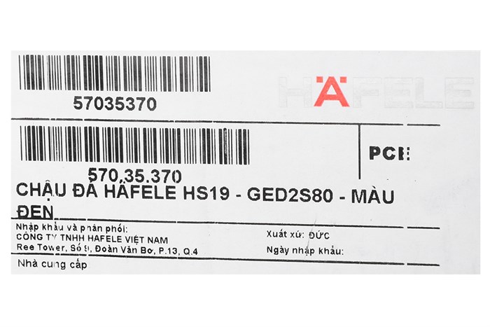 Chậu rửa chén 2 ngăn 1 cánh đá thạch anh Hafele HS19-GED2S80 đen (570.35.370) Màu Đen