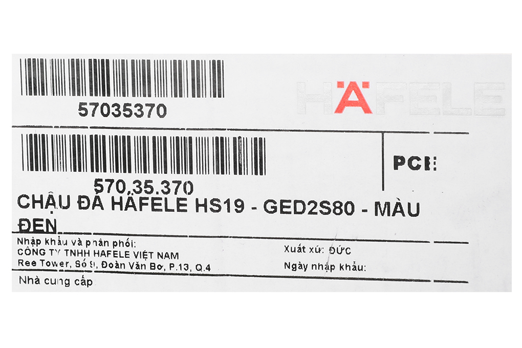 Chậu rửa chén 2 ngăn 1 cánh đá thạch anh Hafele HS19-GED2S80 đen (570.35.370) Màu Đen
