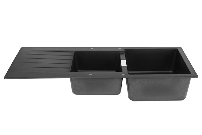 Chậu rửa chén 2 ngăn 1 cánh đá thạch anh Hafele HS19-GED2S80 đen (570.35.370)