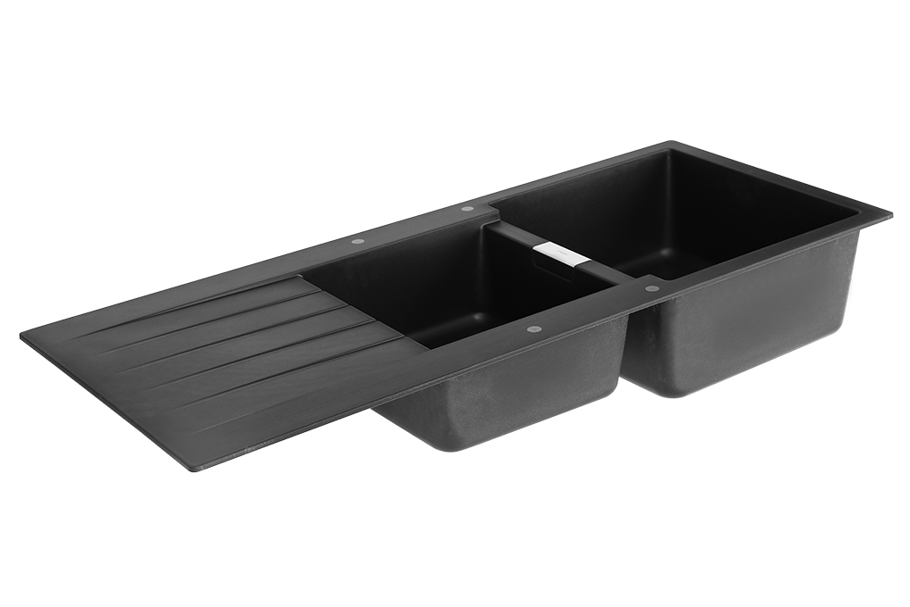 Chậu rửa chén 2 ngăn 1 cánh đá thạch anh Hafele HS19-GED2S80 đen (570.35.370) Màu Đen