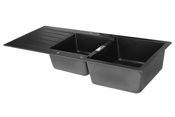 Chậu rửa chén 2 ngăn 1 cánh đá thạch anh Hafele HS19-GED2S80 đen (570.35.370) Màu Đen