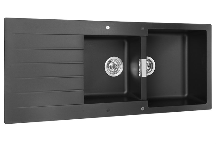 Chậu rửa chén 2 ngăn 1 cánh đá thạch anh Hafele HS19-GED2S80 đen (570.35.370) Màu Đen