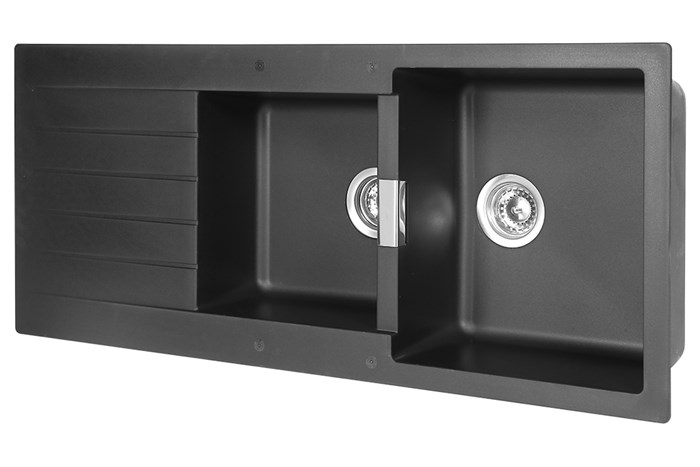 Chậu rửa chén 2 ngăn 1 cánh đá thạch anh Hafele HS19-GED2S80 đen (570.35.370) Màu Đen