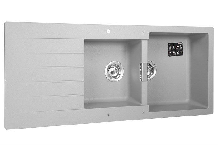 Chậu rửa chén 2 ngăn 1 cánh đá thạch anh Hafele HS19-GED2S80 Xám (570.35.570) Màu Xám