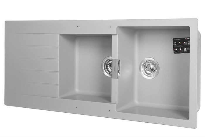 Chậu rửa chén 2 ngăn 1 cánh đá thạch anh Hafele HS19-GED2S80 Xám (570.35.570) Màu Xám