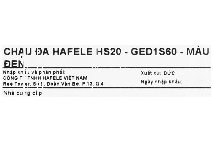 Chậu rửa chén 1 ngăn 1 cánh đá Hafele GED1S60 Đen Màu Đen