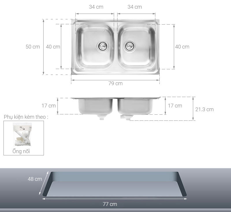 Chậu rửa chén 2 ngăn inox Teka UNIVERSE 80 T-XP 2B