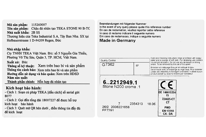 Chậu rửa chén 2 ngăn đá Teka STONE 90 B-TG 2B SS Màu Xám