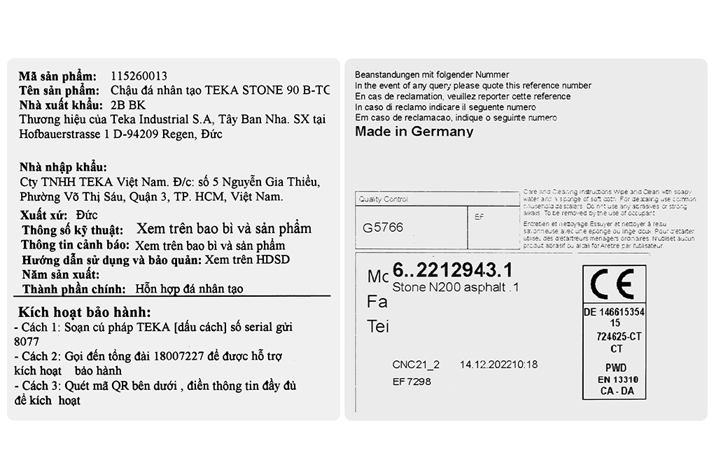 Chậu rửa chén 2 ngăn đá Teka STONE 90 B-TG 2B BK Màu Đen