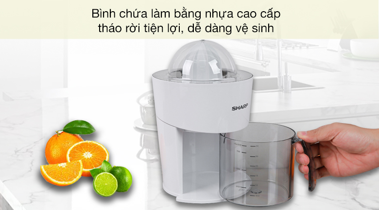 Máy vắt cam Sharp 40W EJ-J408-WH - Bình chứa bằng nhựa cao cấp