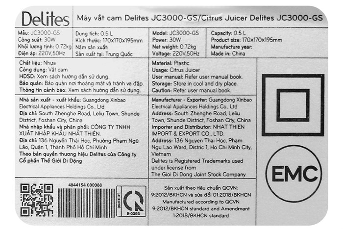 Máy vắt cam Delites 30W JC3000-GS Màu Trắng