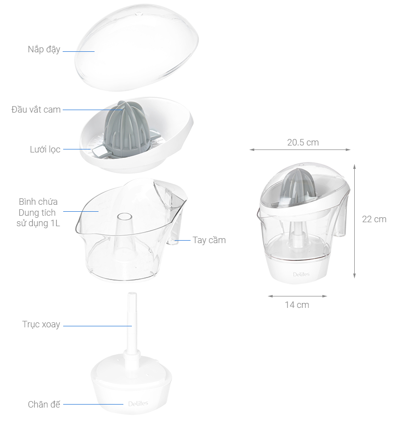 Máy vắt cam Delites 40W D-8007A