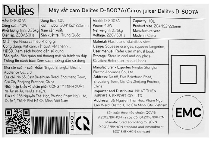 Máy vắt cam Delites 40W D-8007A Màu Trắng