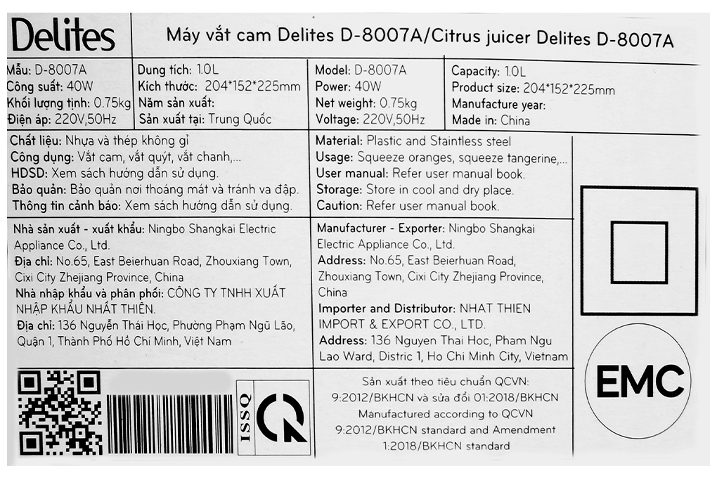 Máy vắt cam Delites 40W D-8007A Màu Trắng