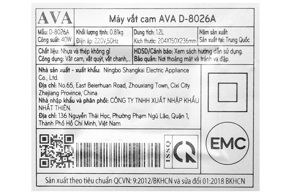 Máy vắt cam AVA 40W D-8026A Màu Đen