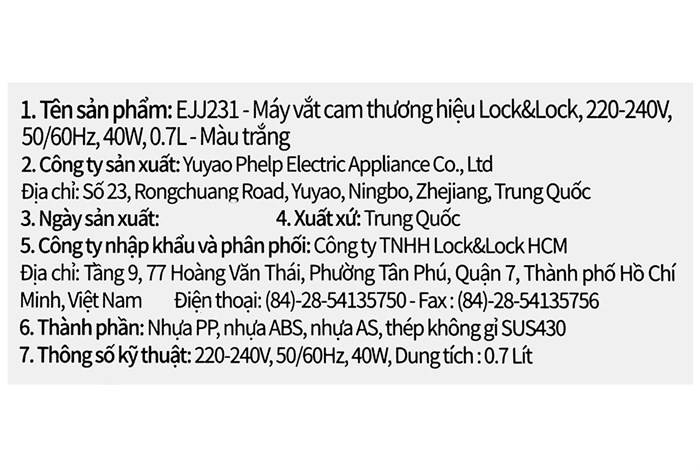 Máy vắt cam Lock&Lock 40W EJJ231 Màu Trắng - Xanh
