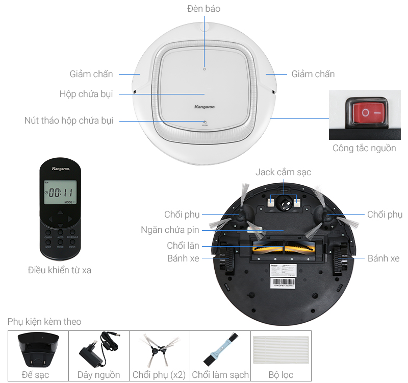 Robot hút bụi Kangaroo KGRB01 Trắng