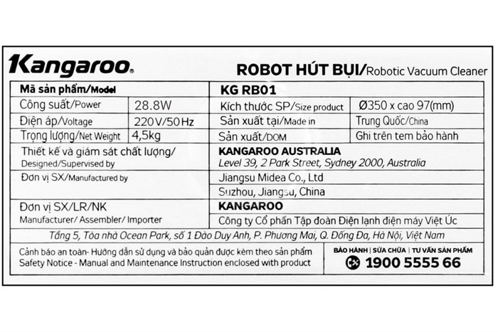 Robot hút bụi Kangaroo KGRB01 Trắng Màu Trắng